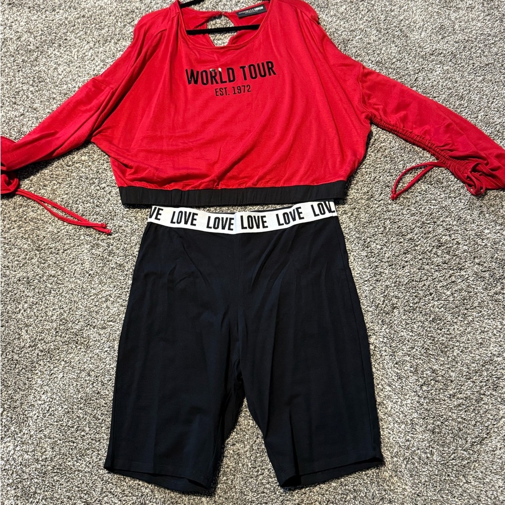 Red and Black Women's Casual Set